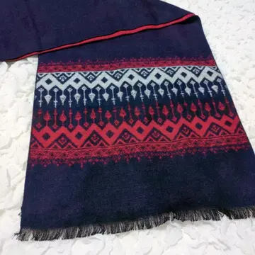 기하학 패턴 네이비 빨간색 머플러 실크 100%