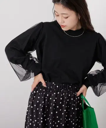 소매 튤 니트탑