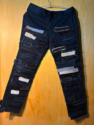 네이비 패치워크 슬림핏 팬츠 Dickies 리메이크