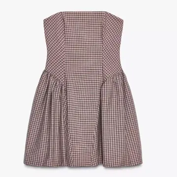 ZARA 깅엄 체크 패턴 스트랩 숏 기장 원피스