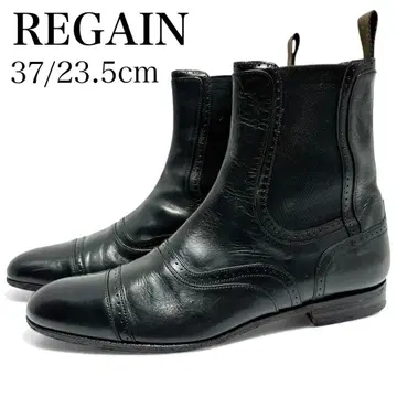 새상품급 리게인 37/약 23.5cm 숏부츠 사이드고어 가죽 블랙