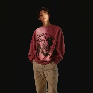 mahagrid Don't PANIC! 핑크 맨투맨 S 사이즈 착용