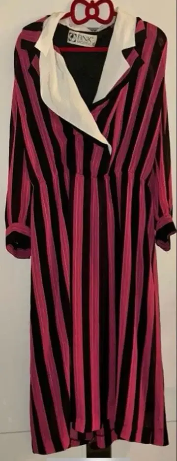 레트로 스트라이프 롱 원피스 카페 핑크 블랙 80.90년대 구제 의류