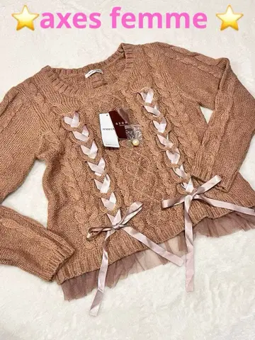 미사용 새상품 axes femme 베이지 케이블 니트 스웨터