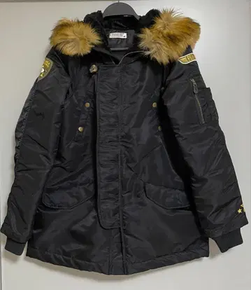 PEANUTS 스누피 자수 밀리터리 퍼 자켓 블랙 M