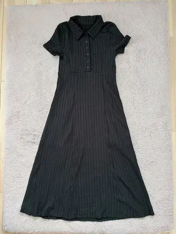 프리즈마트 블랙 반팔 셔츠 원피스 롱