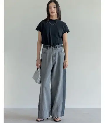 리디 코튼 데님 패널 와이드 팬츠