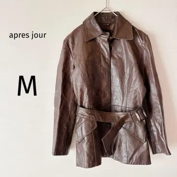 아프레 주르 남성용 가죽 자켓 돈피 빈티지 벨트 천연 가죽 브라운 M