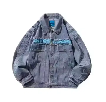 프린지 로고 디자인 데님 자켓 (블루)