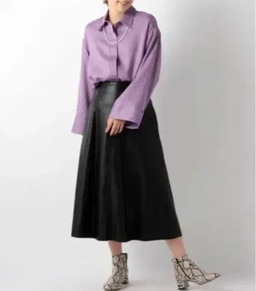 노리즈 에코 가죽 A라인 스커트 38 블랙