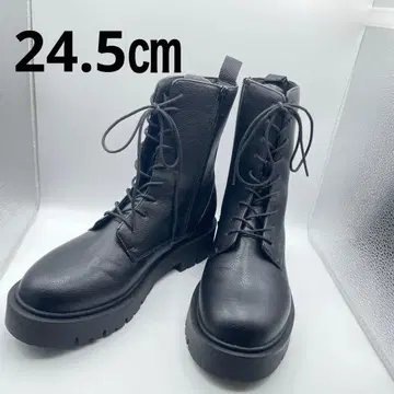 24.5cm 유니클로 블랙 레이스업 통굽 부츠 UNIQLO 블랙 끈