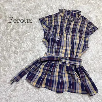 페루 블라우스 온워드 카시야마 체크 프릴 옷깃 벨트 포함 페미닌