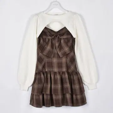 evelyn 리본 볼레로 원피스 브라운