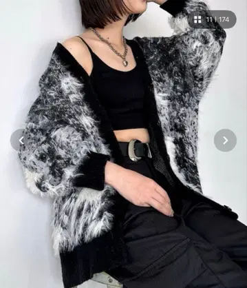 페이지 보이 PAGEBOY 랜드스케이프 샤기 가디건 블랙