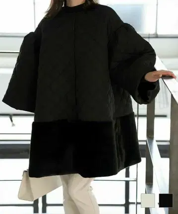 HUIT bouquet 에코 퍼 헴 퀼팅 코트