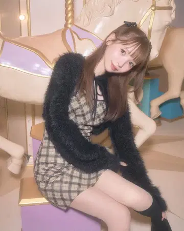 미셸 마카롱 오리지널 체크 무늬 앙상블 미니 원피스