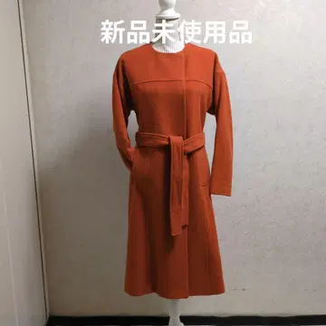 [ 미사용 새상품 ] 울 혼방 오렌지 벨트 포함 롱 코트