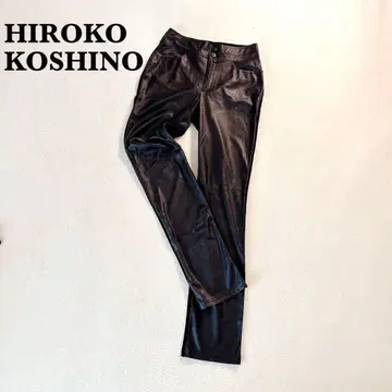 히로코코시노 인조 가죽 스트레이트 팬츠 38 블랙 모노톤