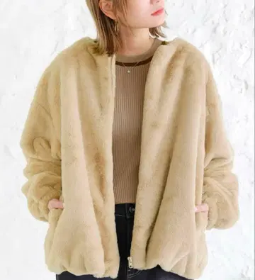 n'OrLABEL 인조 모피 노카라 블루종