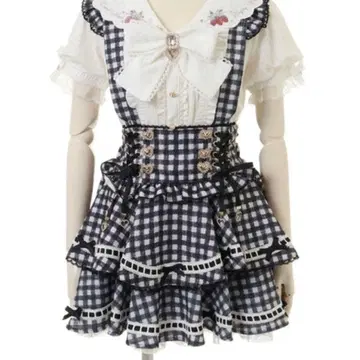 사다리 리본 깅엄 티어드 치마바지 블랙