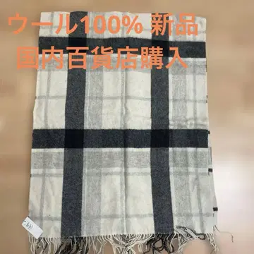 울 100% 체크 무늬 대형 스톨