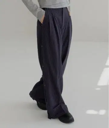 haek 네이비 스트라이프 와이드 팬츠