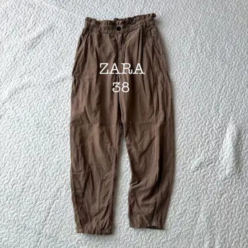 자라 캐주얼 팬츠 38 브라운 허리밴딩 릴렉스 실루엣