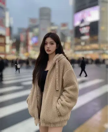 한국 LAP 후드 부착 플리스 자켓 복슬복슬