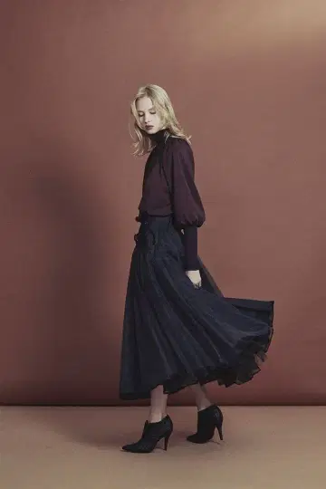 LA BELLE ETUDE 벨트 데님 도킹 볼륨 튤 블랙