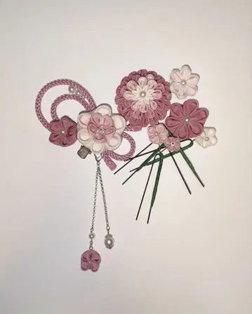 츠마미자이쿠 머리 장식 결혼식 성인식 시치고산 더스티 핑크 계열