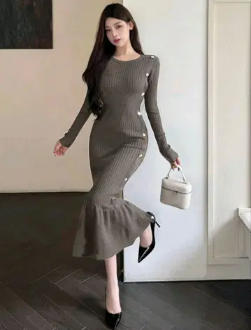 리브 브라운 니트 원피스