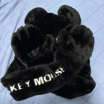 디즈니 미키 퍼 머플러 팬캡 블랙 장갑