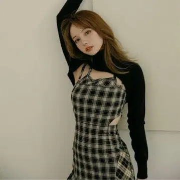 andmary 안나 체크 드레스 블랙