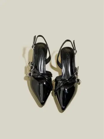 힐 펌프스 하이힐 오픈토 슬링백 블랙 24.0cm