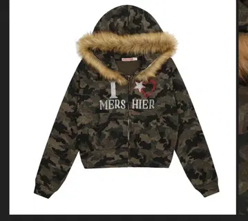 카모 패턴 퍼 후드 후드티 크롭 기장