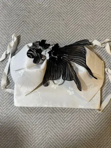 유카타용 오비 화이트 꽃무늬 부착 오비 완성 오비