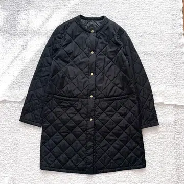 23구 퀼팅 롱 코트 노카라 골드 버튼 블랙 경량 L 블랙