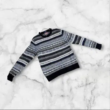 백넘버 긴팔 니트 스웨터 M 사이즈 네이비 그레이 울 100%