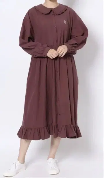 프릴 칼라 bear 자수 원피스 (보르도)