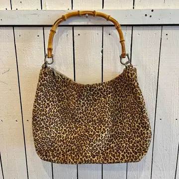 70-80's 레오파드 무늬 대나무 핸들 핸드백