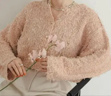 hinari 히나리 리본 튤 니트 가디건 핑크