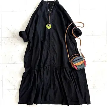 새상품급 하버색 밴드 카라 롱 원피스 블랙 셔츠 원피스