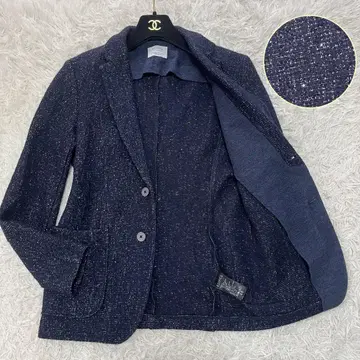 컨디션 최상 에디피스 트위드 니트 테일러드 자켓 네이비 M 스트레치