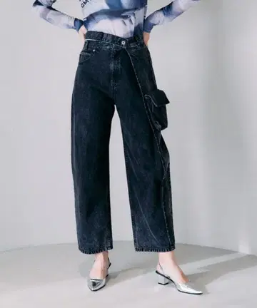 prank project 아지메 턱 카고 데님 블랙