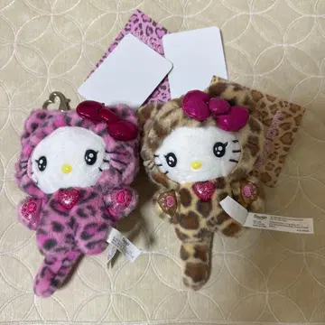 산리오 갸루 고양이 레오파드 무늬 마스코트 참 헬로키티 세트