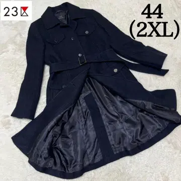새상품급 빅 23구 롱 코트 트위드 벨트 은색 버튼 네이비 2XL