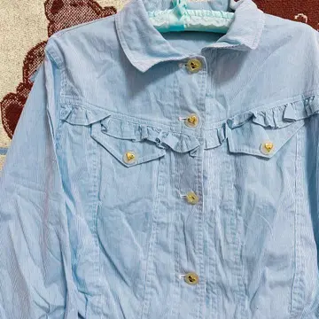 스카이블루 프릴 디자인 크롭 자켓 구제 의류