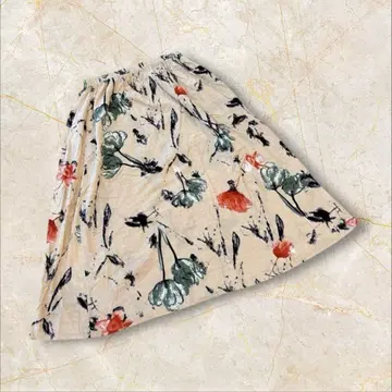 하트마켓 플레어 스커트 프리 사이즈 꽃무늬 허리밴딩 베이지