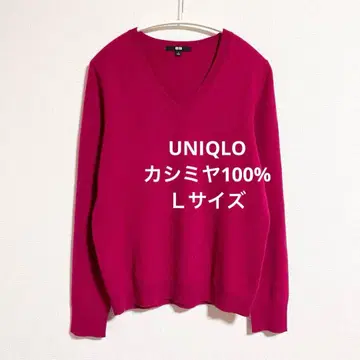 유니클로 캐시미어 100% V넥 스웨터 마젠타 핑크 L