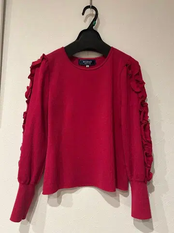 엠즈 그레이시 소매 프릴 장미 핑크 니트